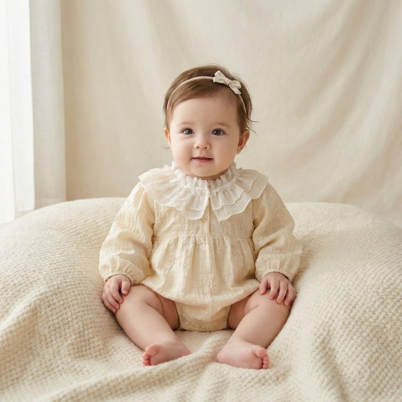 Macacão Vintage Bebê Menina com Gola Rendada em Algodão Macio Moda Vintage Infantil 13 Kabannas 0-3 Meses 