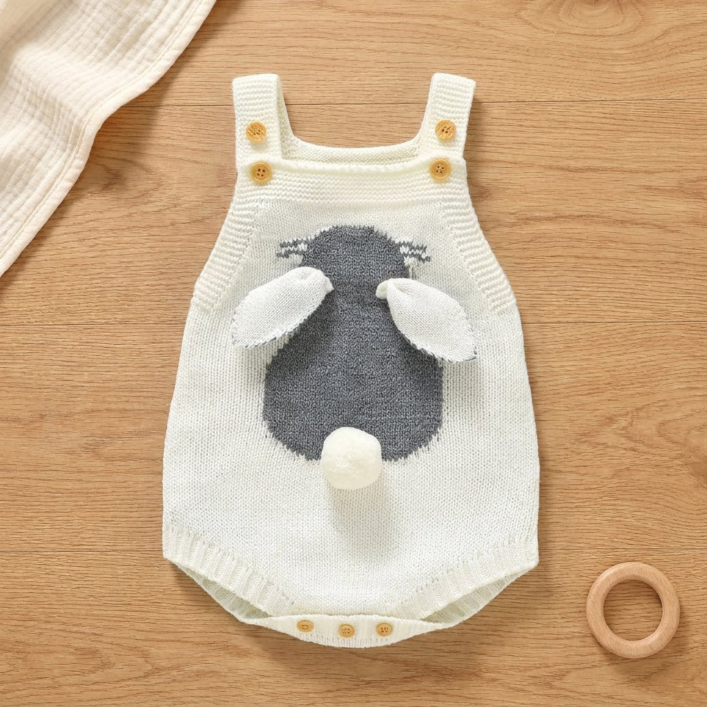 Macacão Vintage de Tricô Infantil - Coelhinho Clássico Moda Vintage Infantil 34 Kabannas Branco 1-3 Meses 