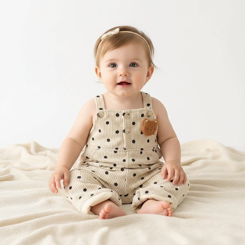 Macacão Vintage Unissex de Veludo para Bebês - Estilo Ursinho Moda Vintage Infantil 39 Kabannas Bolinhas pretas 3-6 Meses 