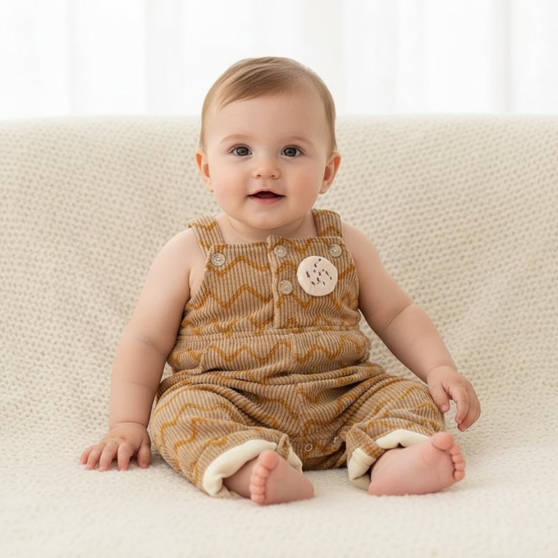 Macacão Vintage Unissex de Veludo para Bebês - Estilo Ursinho Moda Vintage Infantil 39 Kabannas Ondas laranja 3-6 Meses 