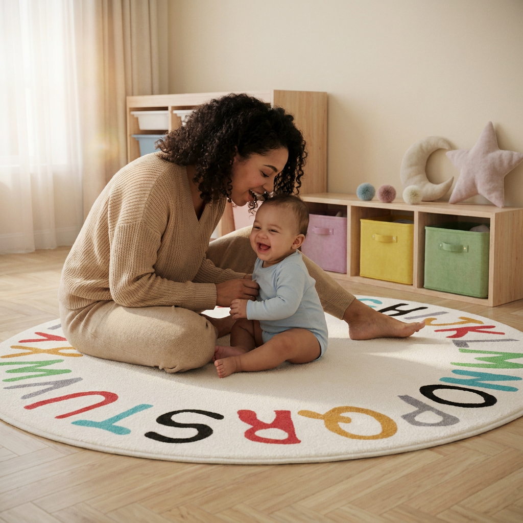 Tapete Infantil Redondo Alfabeto Colorido Montessori