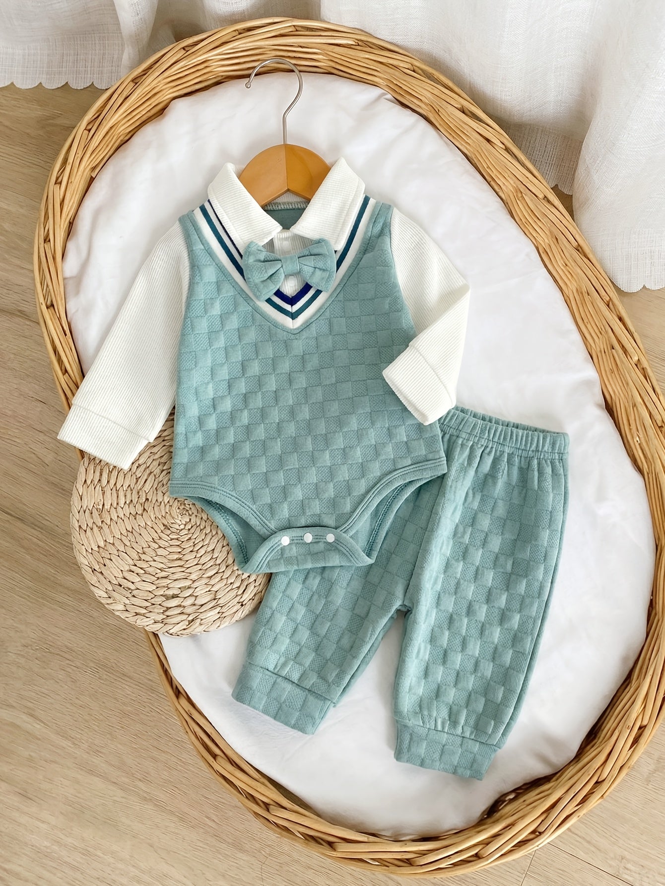 Conjunto Bebê Menino Body Calça Gravata Borboleta Xadrez
