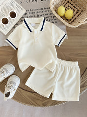 Conjunto Infantil Masculino 2 Peças Camisa Polo Waffle Manga Curta e Short Elástico