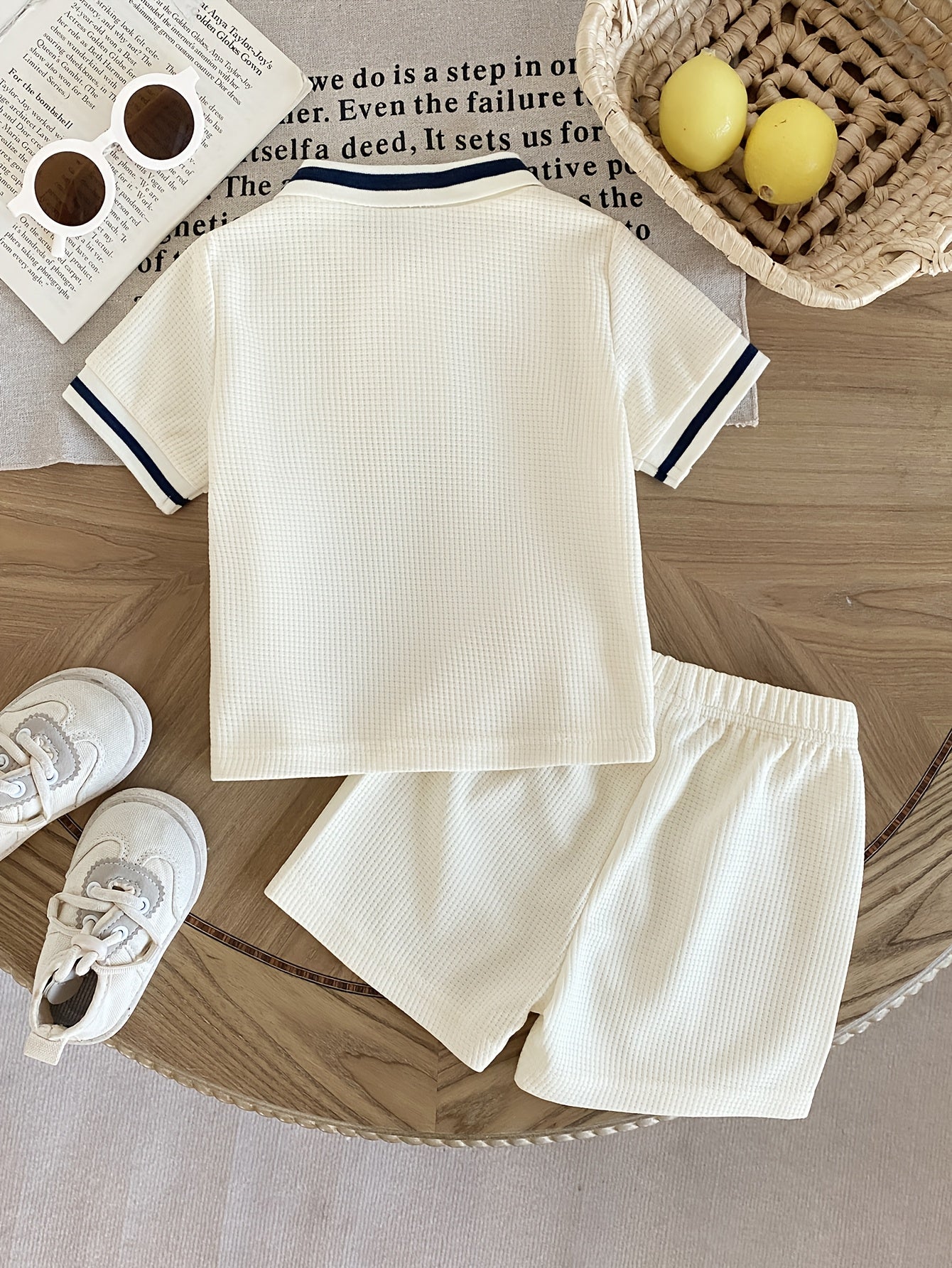Conjunto Infantil Masculino 2 Peças Camisa Polo Waffle Manga Curta e Short Elástico