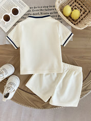 Conjunto Infantil Masculino 2 Peças Camisa Polo Waffle Manga Curta e Short Elástico