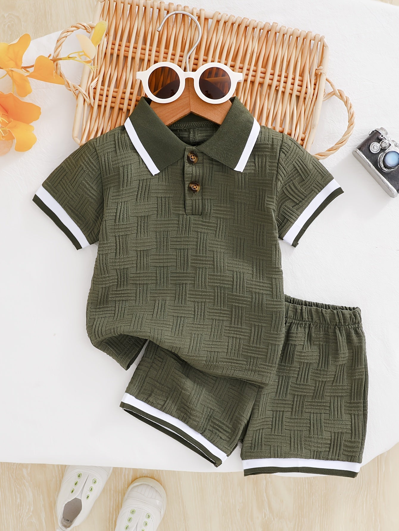 Conjunto Infantil Masculino 2 Peças Polo e Shorts Jacquard