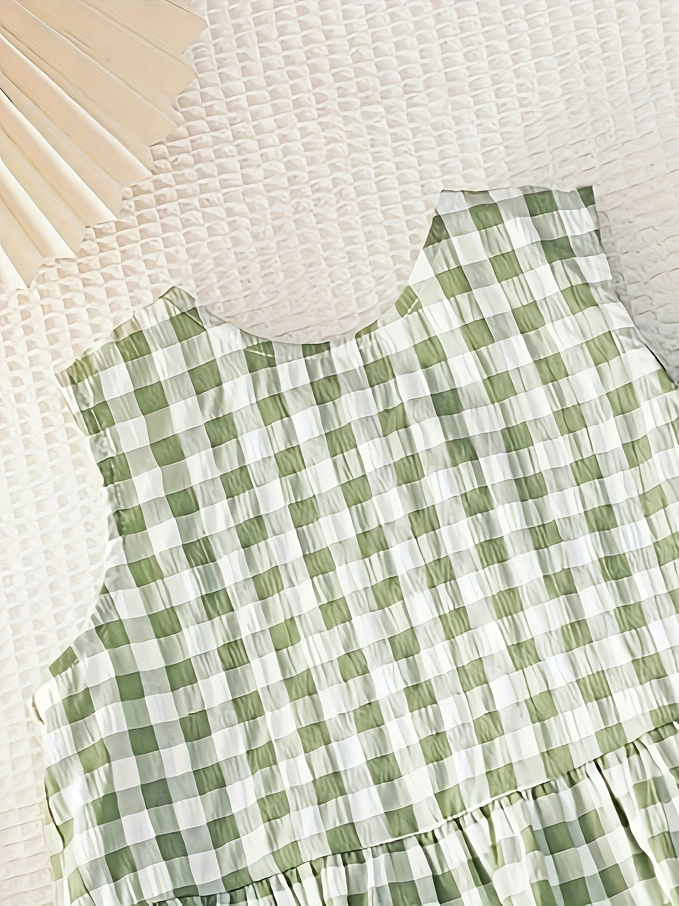 Conjunto 2 Peças Bebê Menina Regata com Folhos e Calça Wide Leg Xadrez