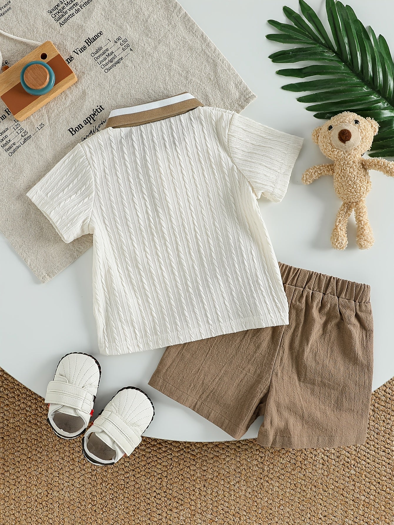 Conjunto 2 Peças Bebê Menino Polo Tricot Urso e Shorts Liso