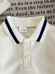 Conjunto Infantil Masculino 2 Peças Camisa Polo Waffle Manga Curta e Short Elástico