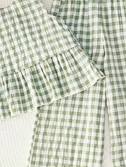 Conjunto 2 Peças Bebê Menina Regata com Folhos e Calça Wide Leg Xadrez