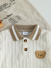 Conjunto 2 Peças Bebê Menino Polo Tricot Urso e Shorts Liso