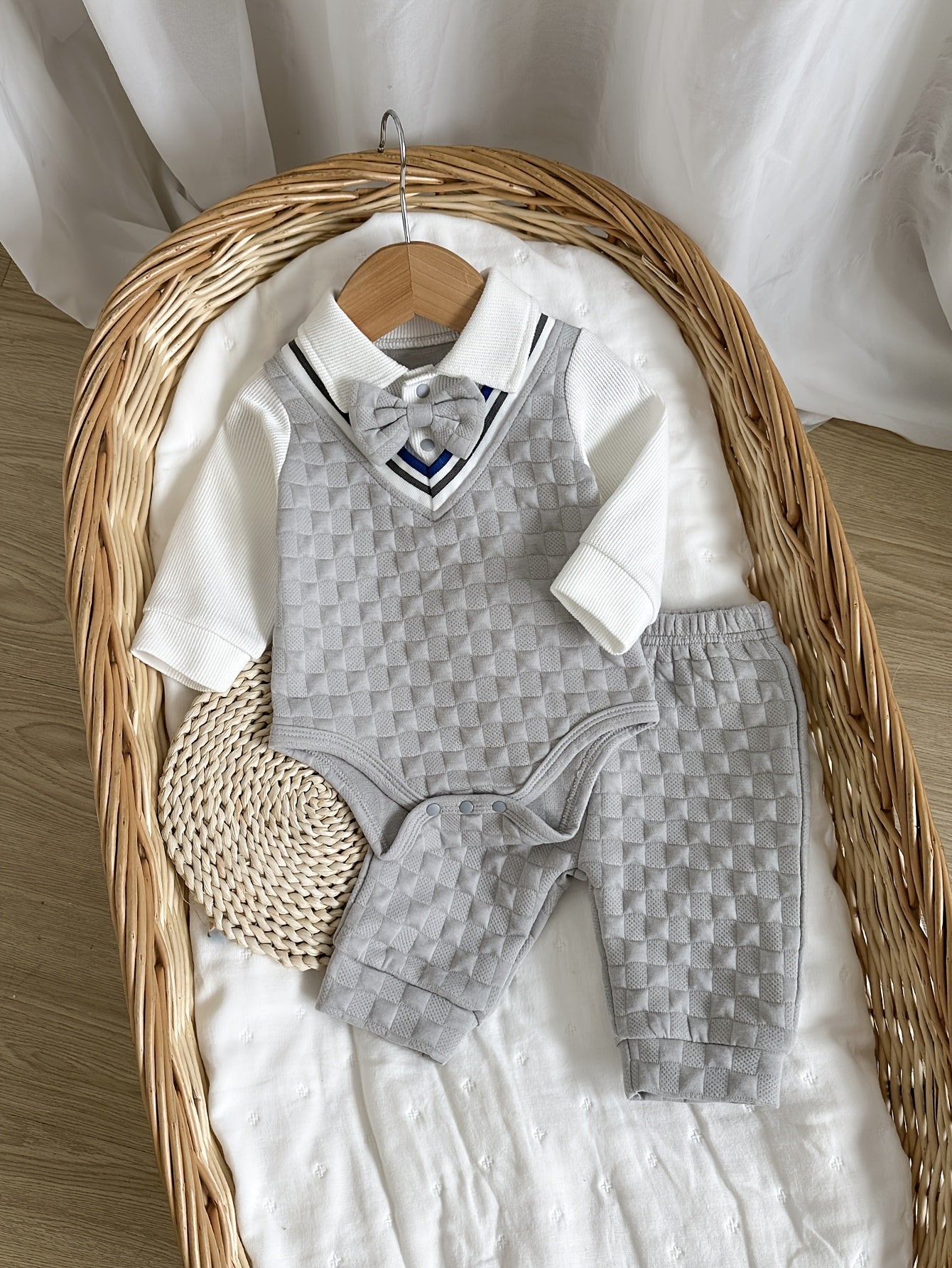 Conjunto Bebê Menino Body Calça Gravata Borboleta Xadrez