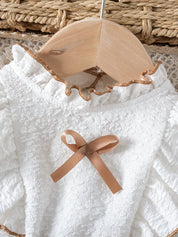Conjunto 2 Peças Bebê Menina Blusa Texturizada Manga Longa Babado e Saia Cotelê Laço