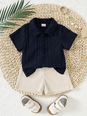 Conjunto 2 Peças Bebê Menino Camisa Polo Jacquard Manga Curta e Shorts