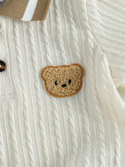 Conjunto 2 Peças Bebê Menino Polo Tricot Urso e Shorts Liso