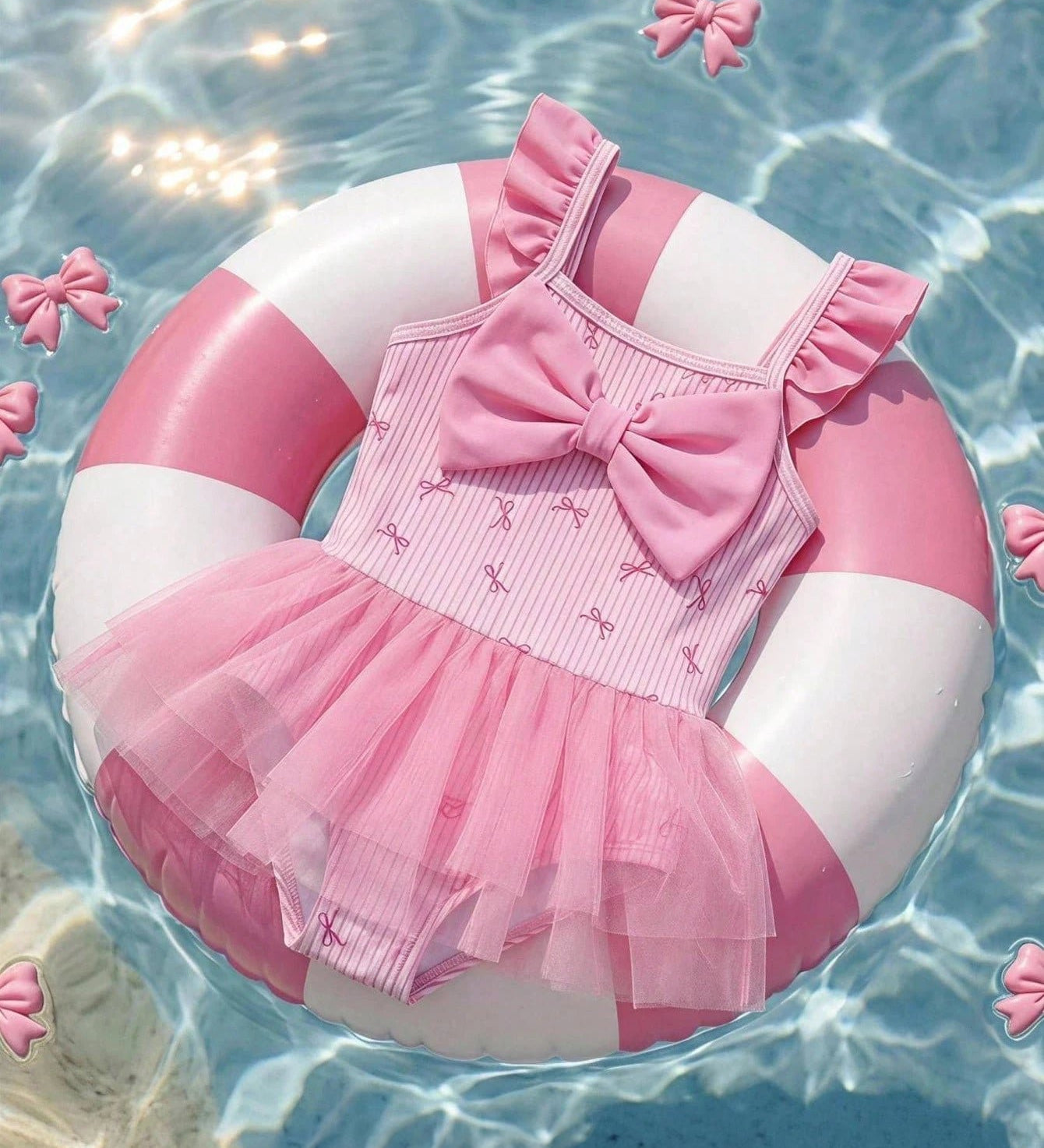Maiô Infantil Menina com Laço e Saia de Tule 004 Maiô Menina 01 Kabannas Rosa 6-9 Meses 
