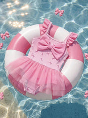 Maiô Infantil Menina com Laço e Saia de Tule 004 Maiô Menina 01 Kabannas Rosa 6-9 Meses 