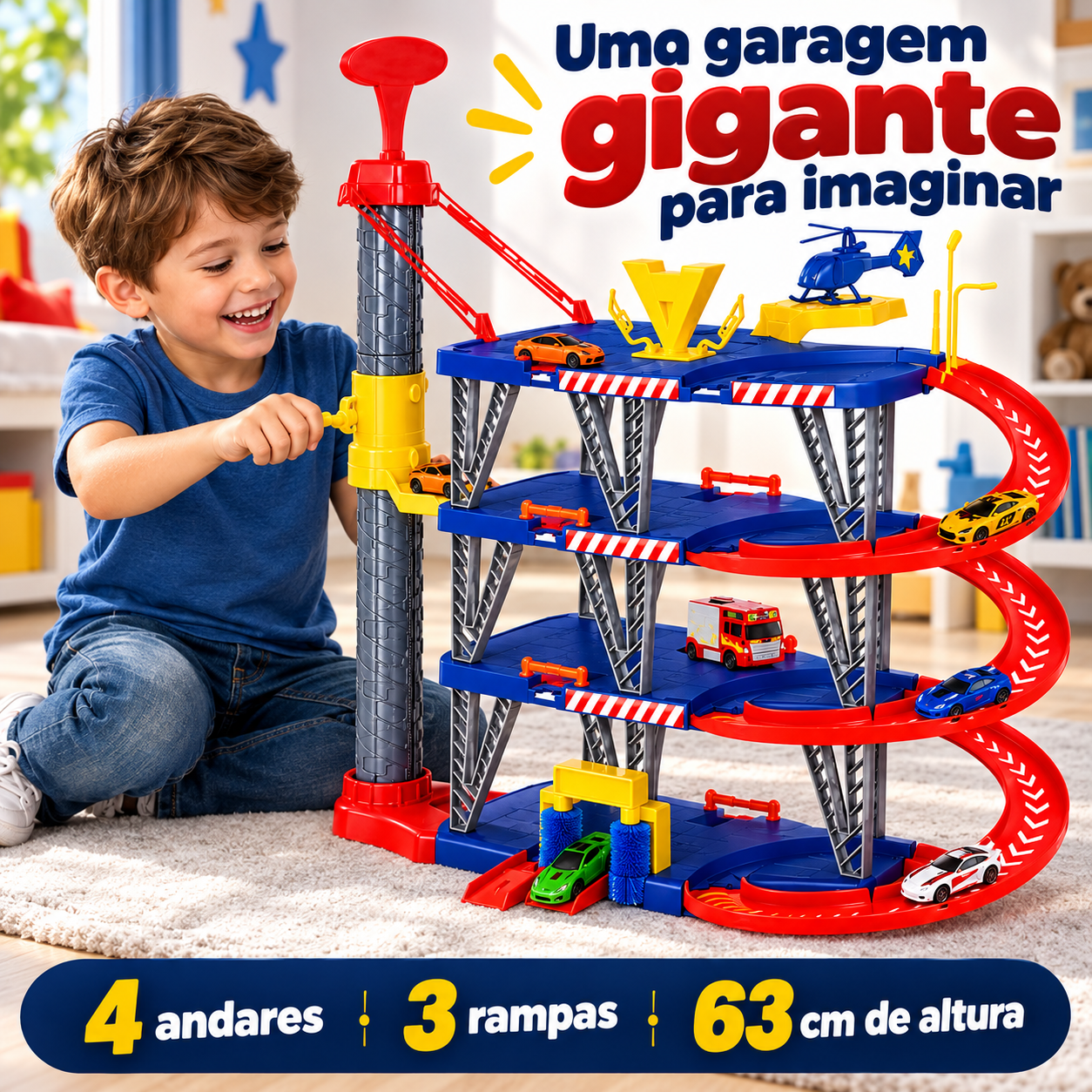 Garagem infantil Mega Parking com quatro andares e três rampas