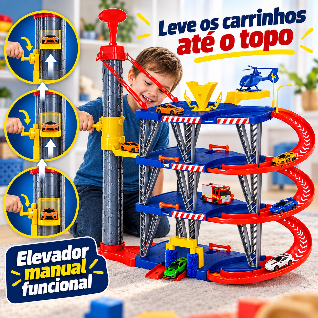 Elevador manual funcional da garagem infantil Mega Parking