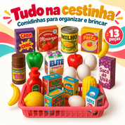 Cestinha de mercadinho infantil com 13 peças