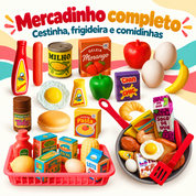 Kit completo infantil com cestinha, frigideira e comidinhas
