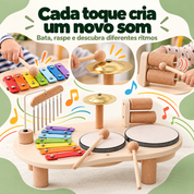 Detalhes dos diferentes instrumentos e sons da mesa musical infantil 7 em 1