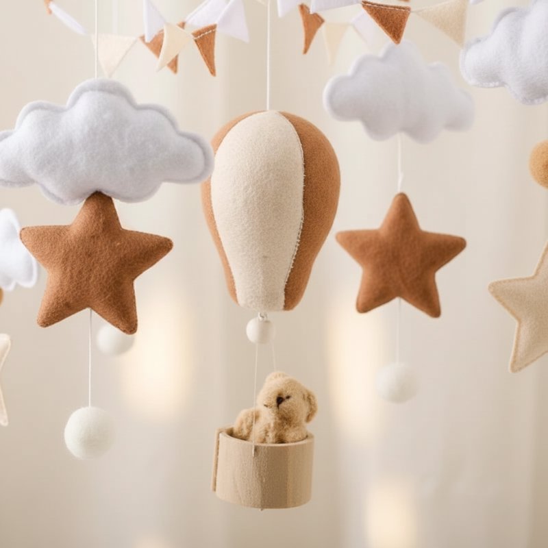 Móbile de Berço em Madeira com Balão de Ar Quente Móbile de Berço 02 Kabannas 