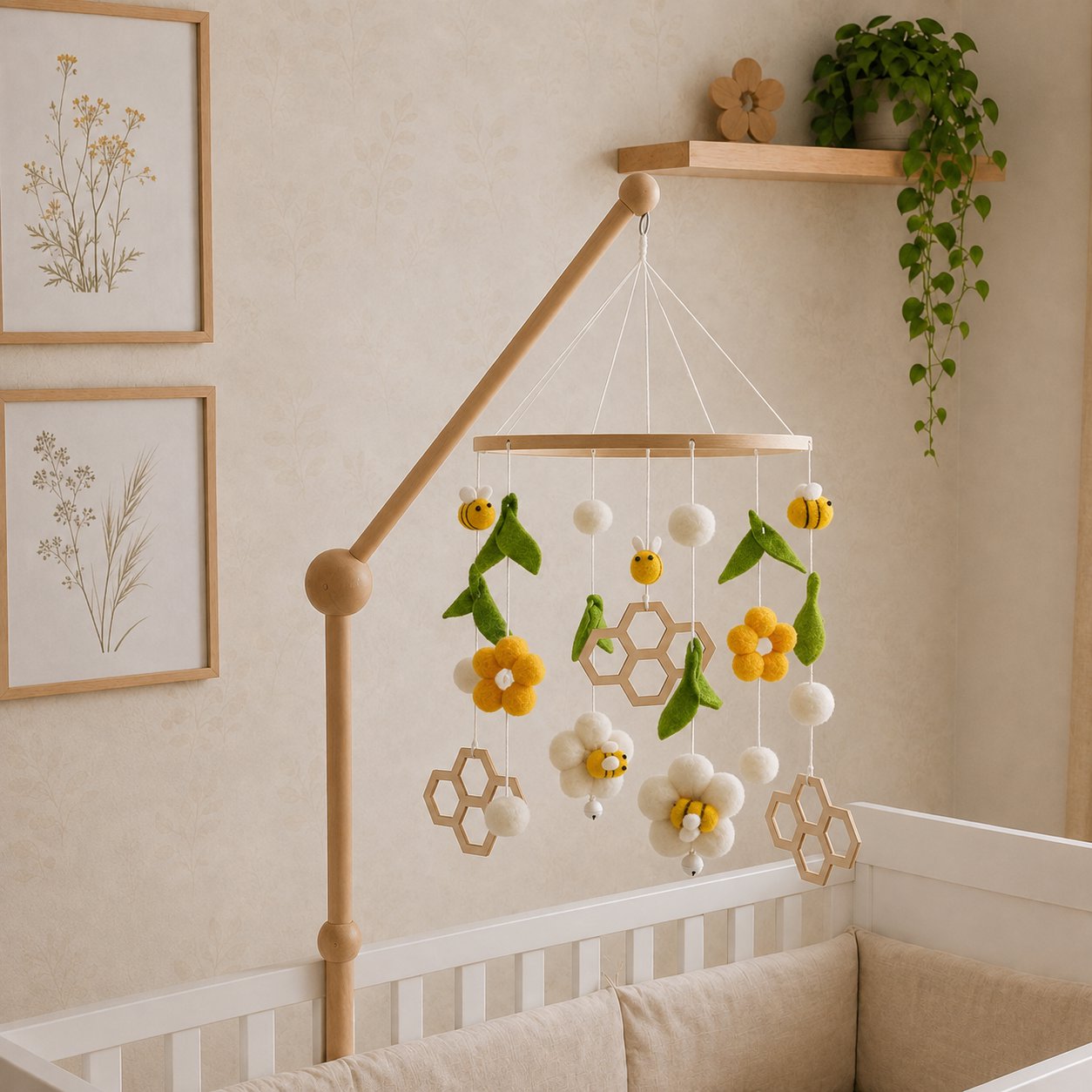 Móbile para Berço Bebê Giratório Abelhinhas Flores e Colmeias Móbile de Berço 10 Kabannas 