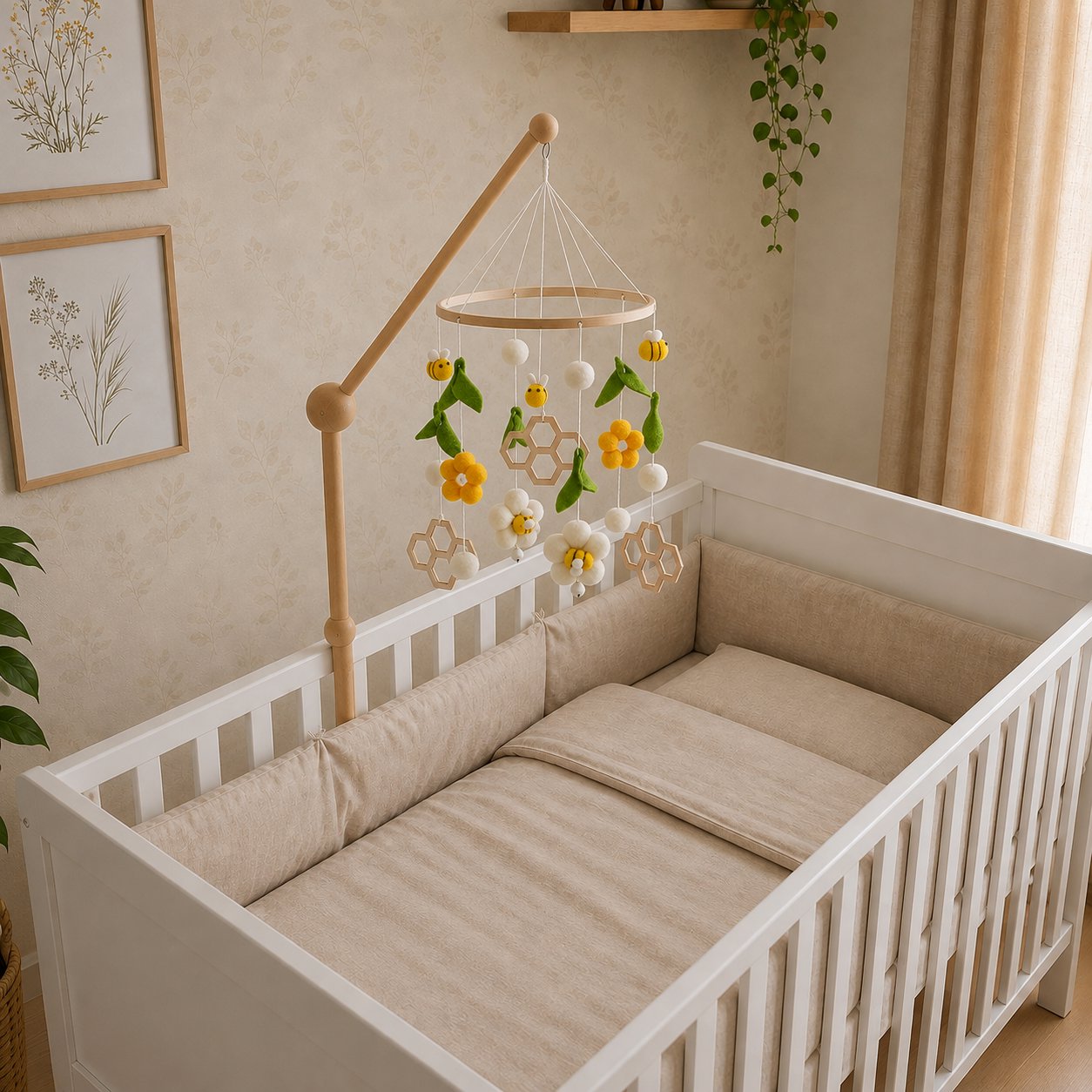 Móbile para Berço Bebê Giratório Abelhinhas Flores e Colmeias Móbile de Berço 10 Kabannas 