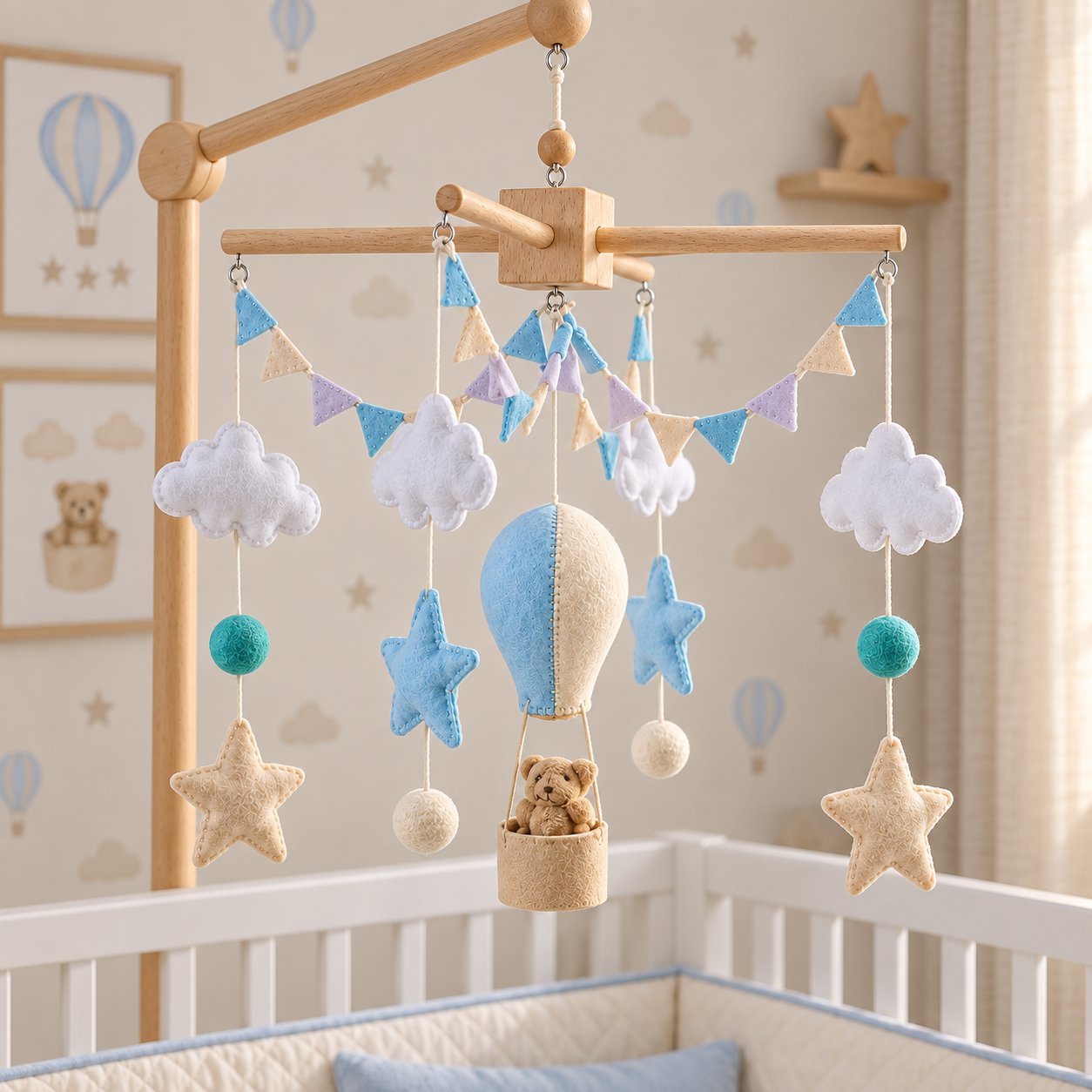 Móbile para Berço Bebê Giratório Balão com Ursinho Nuvens e Estrelas Móbile de Berço 20 Kabannas 