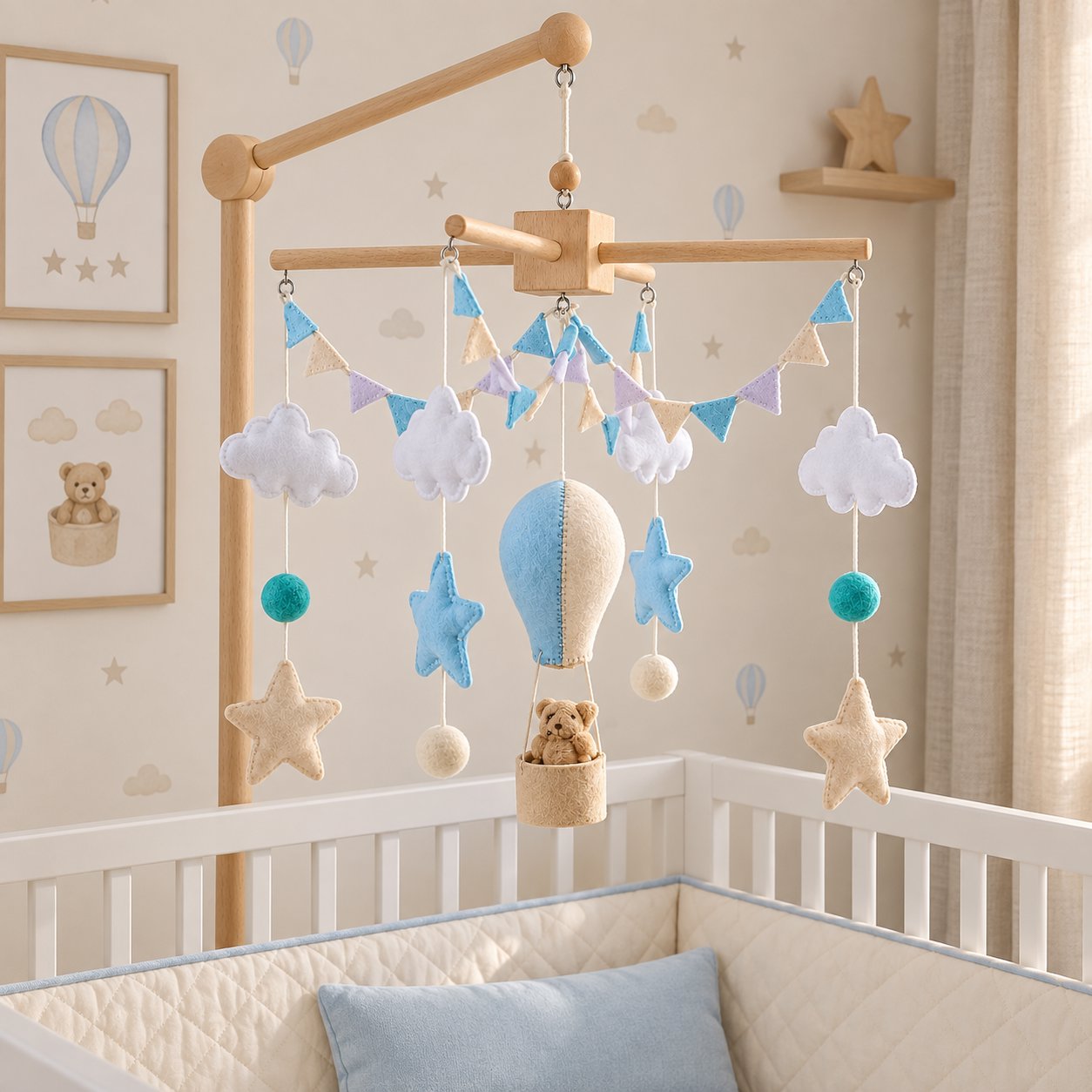 Móbile para Berço Bebê Giratório Balão com Ursinho Nuvens e Estrelas Móbile de Berço 20 Kabannas 