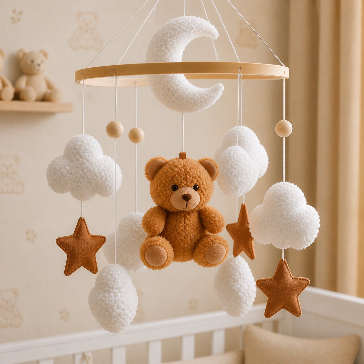 Móbile para Berço Bebê Giratório Urso Nuvem Estrela Móbile de Berço 07 Kabannas 