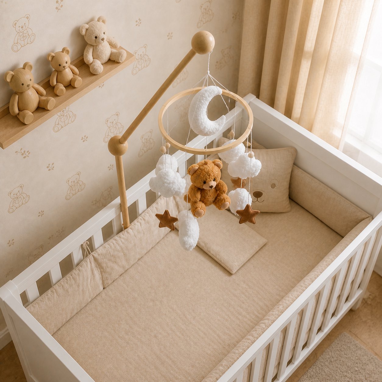 Móbile para Berço Bebê Giratório Urso Nuvem Estrela Móbile de Berço 07 Kabannas 