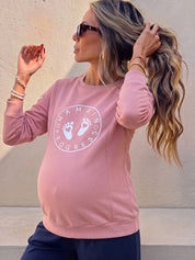Moletom Gestante e Amamentação com Zíper Lateral e Estampa Mama in Progress - Rosa