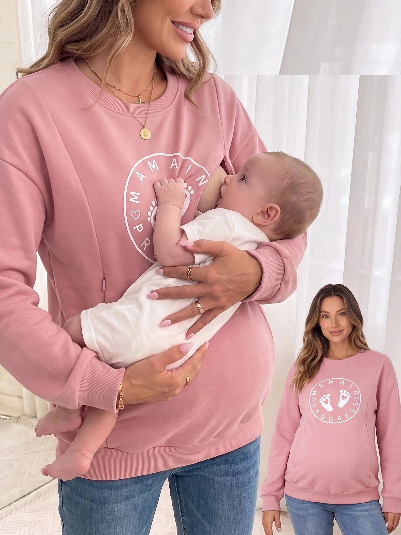 Moletom gestante e amamentação rosa Mama in Progress
