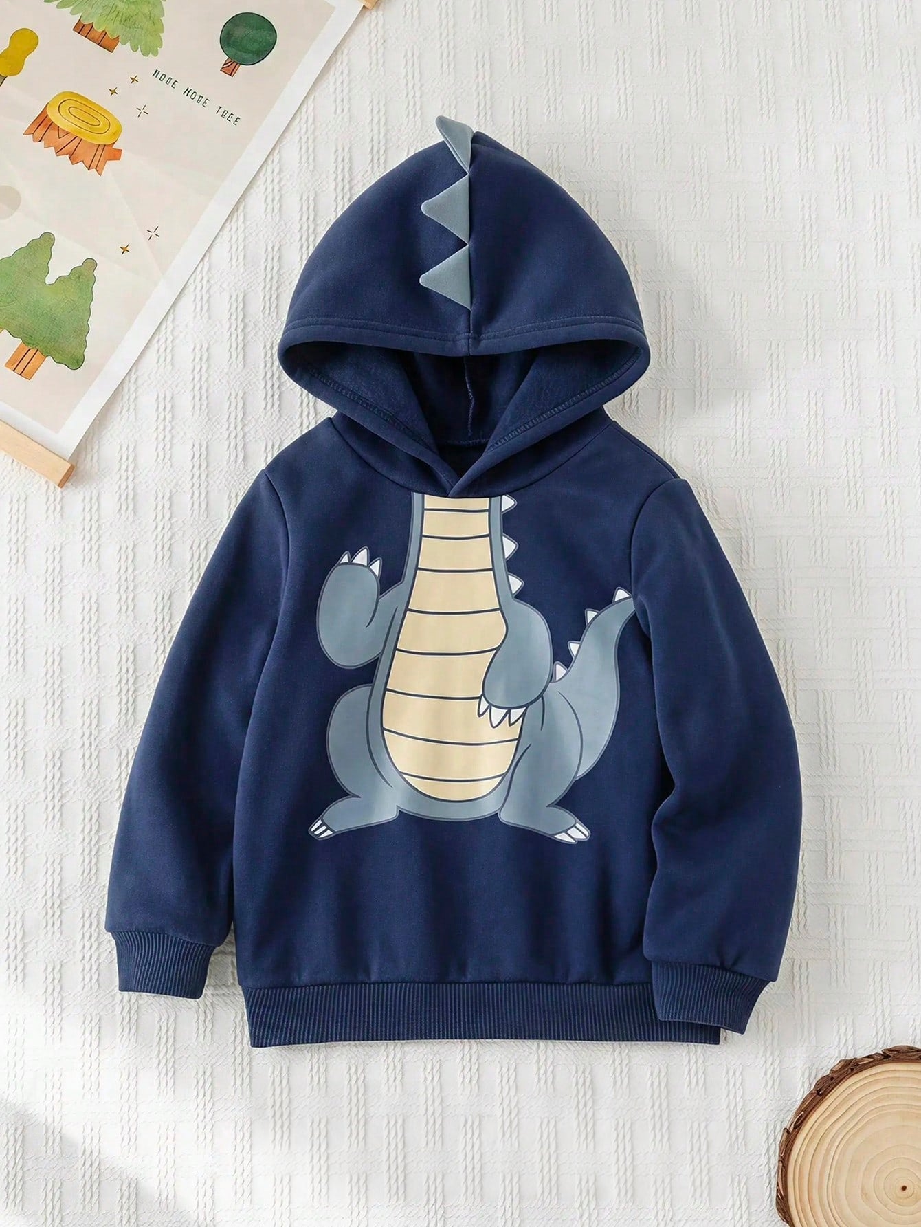 Moletom infantil menino com capuz dinossauro azul marinho
