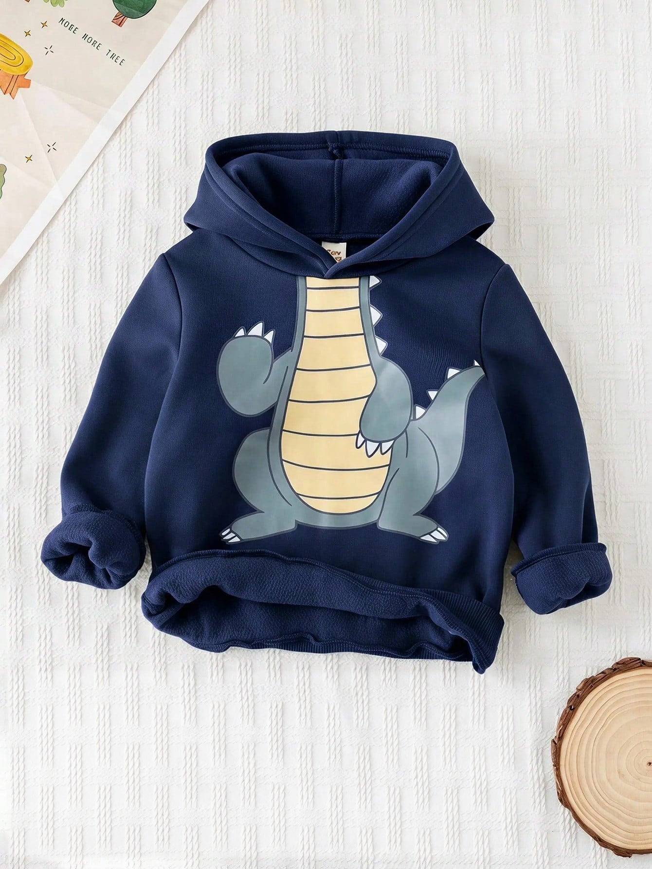 Moletom infantil menino com capuz dinossauro azul marinho