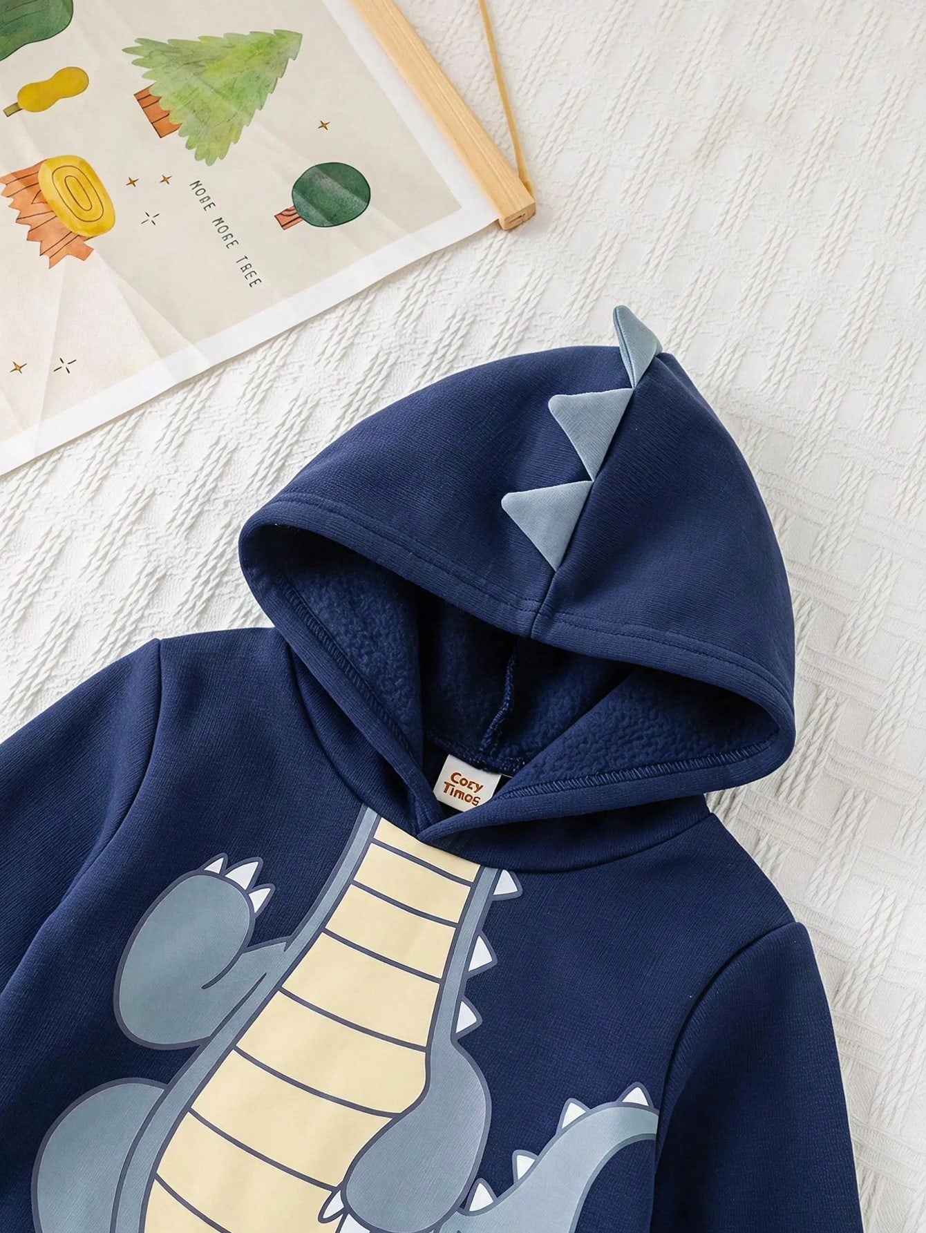 Moletom Infantil Menino com Capuz Dinossauro Azul Marinho - Azul marinho