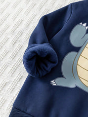 Moletom Infantil Menino com Capuz Dinossauro Azul Marinho - Azul marinho