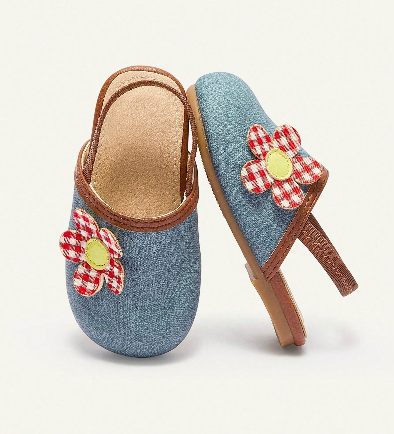 Mule Infantil Feminino Slingback com Flor 3D Xadrez 001 Sandália Infantil 07 Kabannas Azul e marrom 19 
