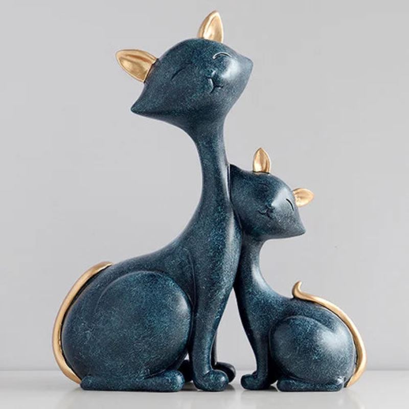 Ornamento Gatos - Mãe e Filhote Kabannas Azul Escuro 