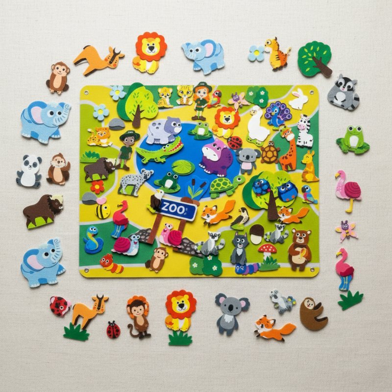 Painel Montessori de Atividades em Feltro Zoológico Quadros / Painéis Montessori 04 Kabannas 