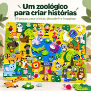 Painel educativo infantil de feltro tema zoológico com 54 peças