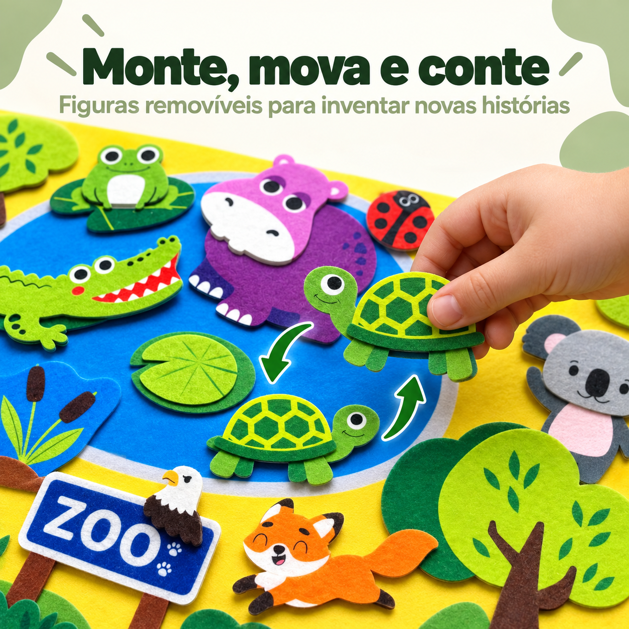 Figuras removíveis do painel educativo de feltro tema zoológico