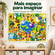 Painel educativo de feltro zoológico medindo 100 por 75 centímetros