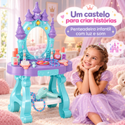 Penteadeira infantil castelo azul e lilás com luz, som e acessórios