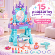 Penteadeira infantil com 15 acessórios de beleza para faz de conta