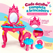 Espelho gaveta e banquinho da penteadeira infantil