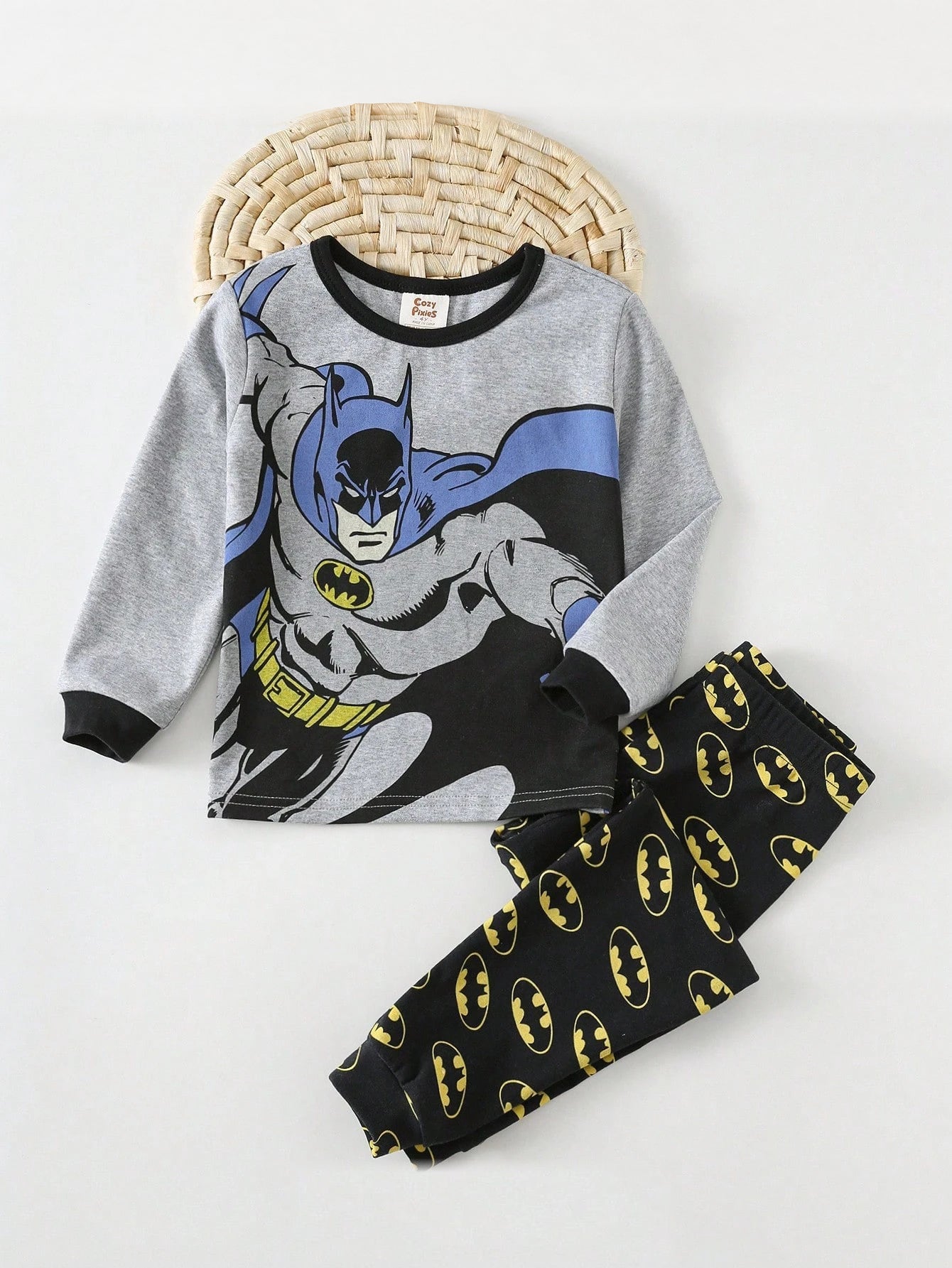 Pijama Infantil Menino Batman Manga Longa Malha Macia - Cinza e preto