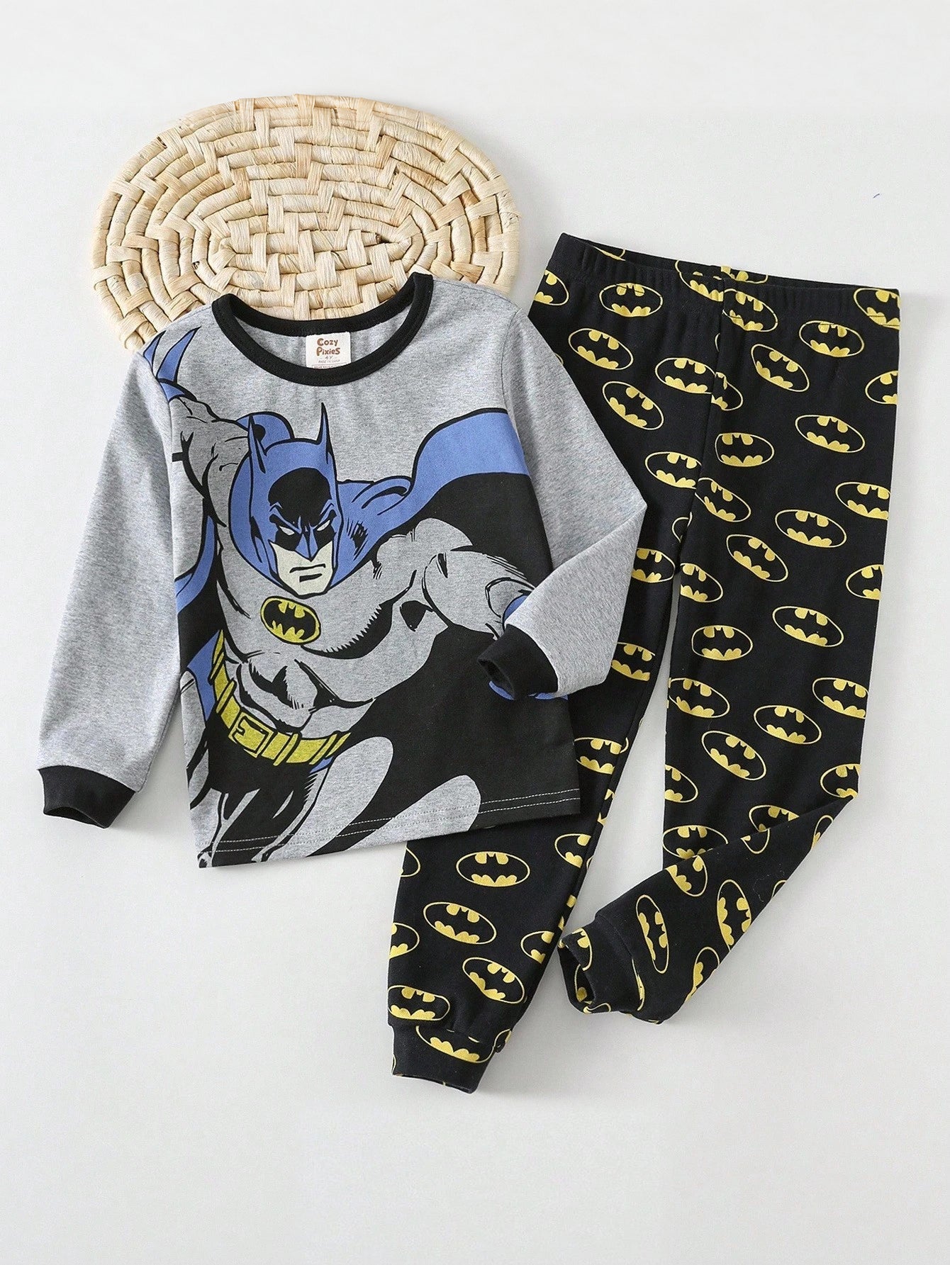 Pijama Infantil Menino Batman Manga Longa Malha Macia - Cinza e preto
